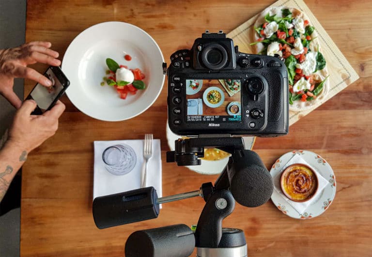 camera photographing food from above